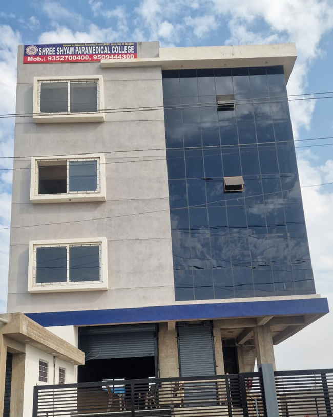 Exterior view of the campus building of Shree Shyam Paramedical College, Jaipur, Rajasthan.